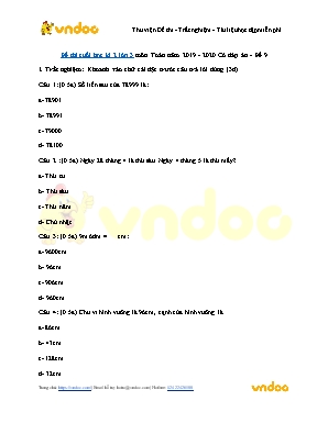 Đề thi Cuối học kì II môn Toán Lớp 3 - Đề số 9 - Năm học 2019-2020 (Có đáp án)